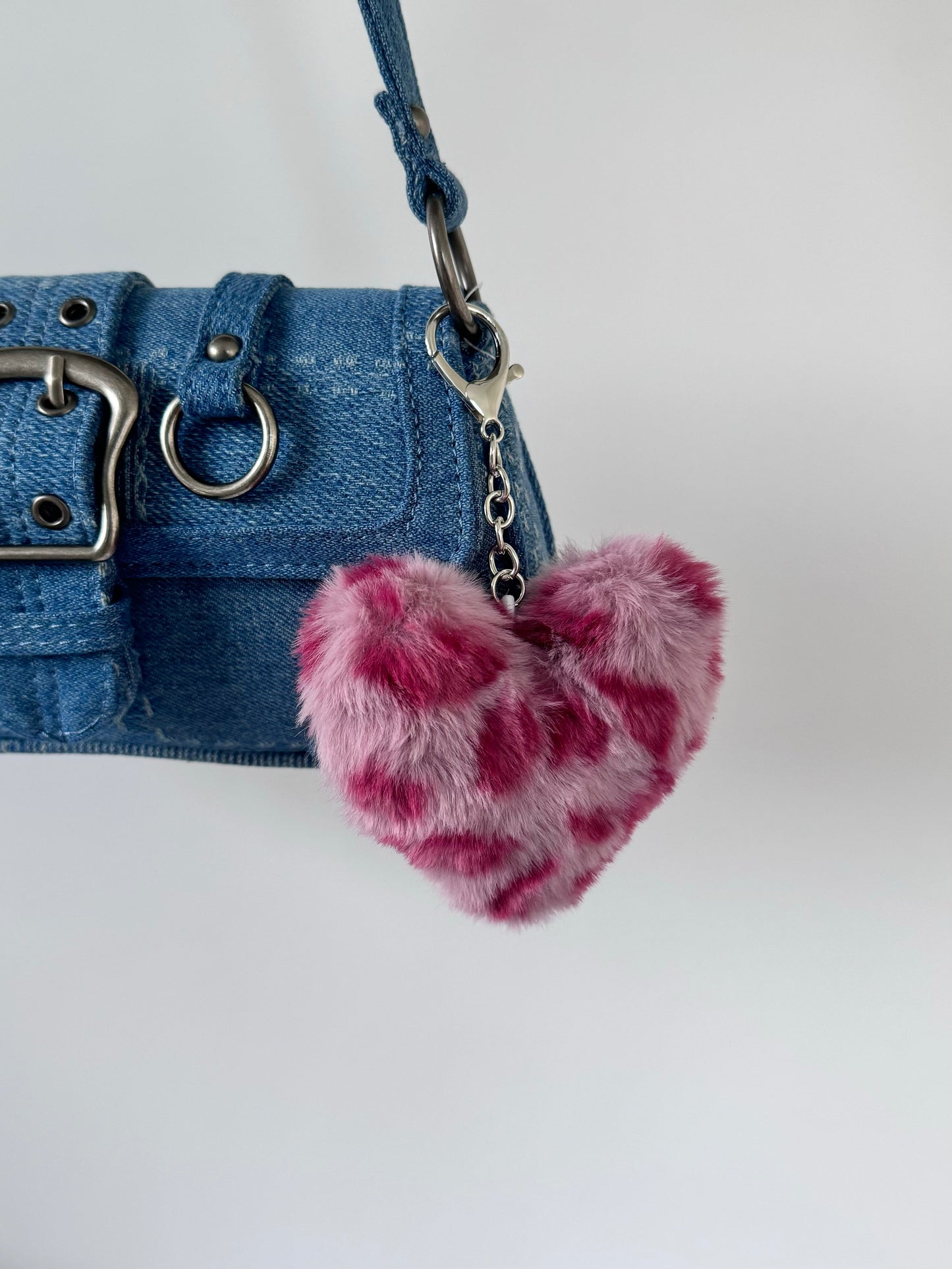 Pink Wild Heart Fuzzy Keychain 🐆🎀