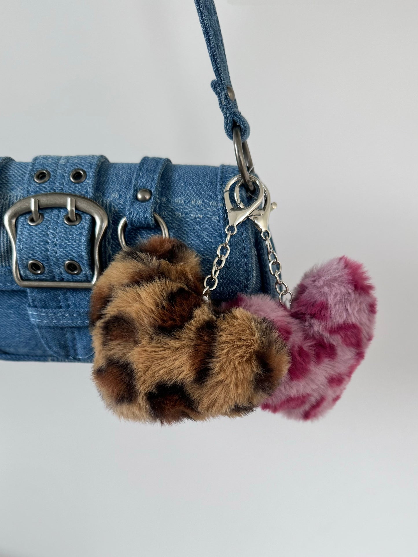 Pink Wild Heart Fuzzy Keychain 🐆🎀